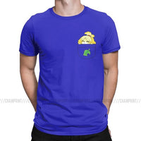 Pocket Isabelle New Leaf T Shirts for Men Cotton Vintage T-Shirt Animal Crossing Video Games Tees Short Sleeve Clothes Party