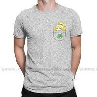 Pocket Isabelle New Leaf T Shirts for Men Cotton Vintage T-Shirt Animal Crossing Video Games Tees Short Sleeve Clothes Party