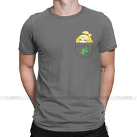 Pocket Isabelle New Leaf T Shirts for Men Cotton Vintage T-Shirt Animal Crossing Video Games Tees Short Sleeve Clothes Party