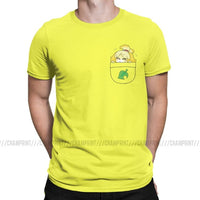 Pocket Isabelle New Leaf T Shirts for Men Cotton Vintage T-Shirt Animal Crossing Video Games Tees Short Sleeve Clothes Party